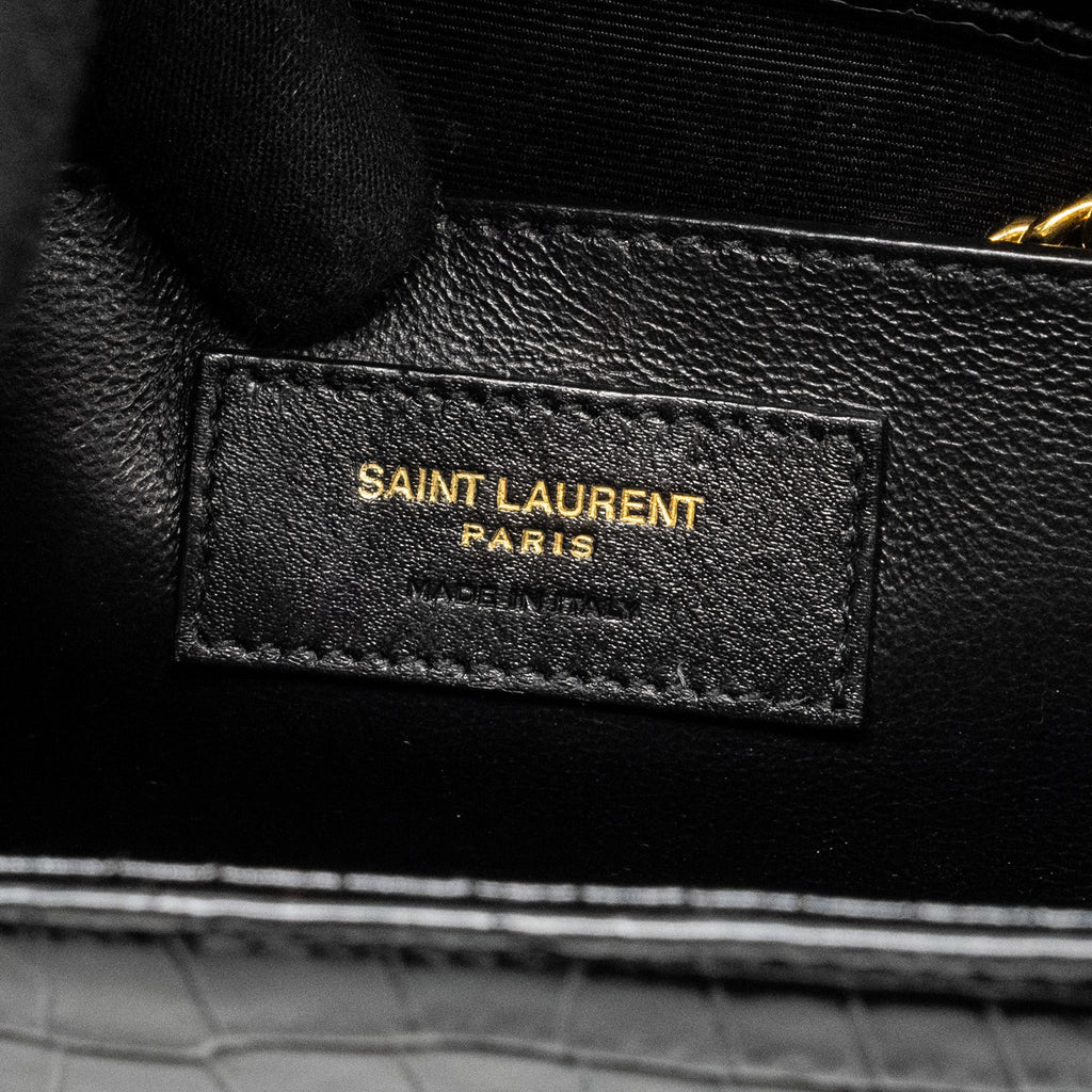 SAINT LAURENT/YSL KATE TASSEL BAG CROC-EMBOSSED CALFSKIN BLACK GHW