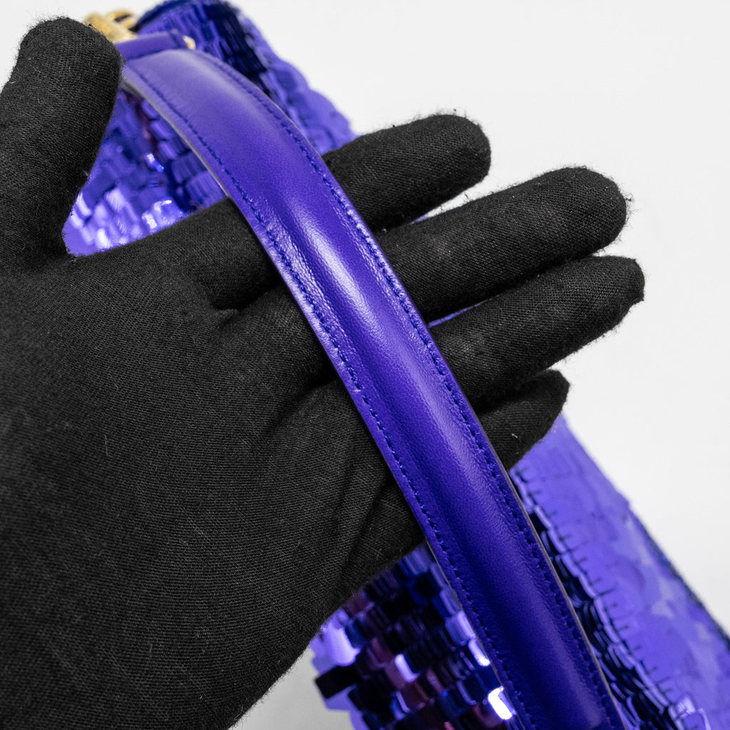 FENDI BAGUETTE BAG LIMITED EDITION SEQUIN/LEATHER PURPLE GHW