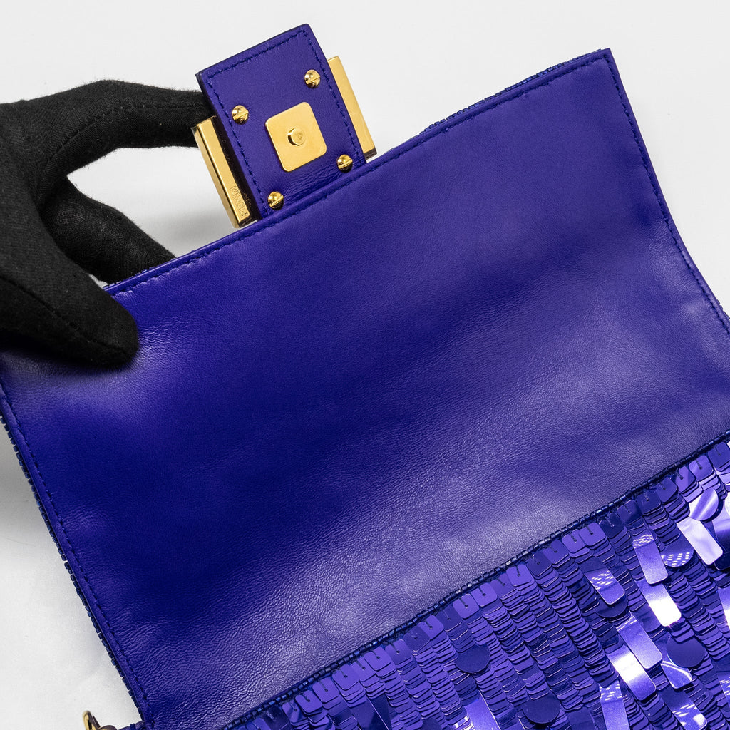 FENDI BAGUETTE BAG LIMITED EDITION SEQUIN/LEATHER PURPLE GHW