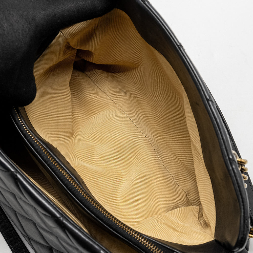 CHANEL SMALL QUILTED CC CROWN TOTE BAG CALFSKIN BLACK BRUSHED GHW