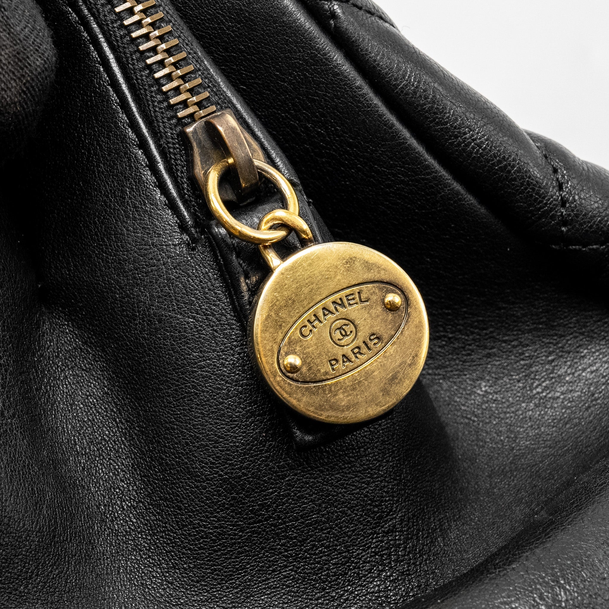 CHANEL SMALL QUILTED CC CROWN TOTE BAG CALFSKIN BLACK BRUSHED GHW