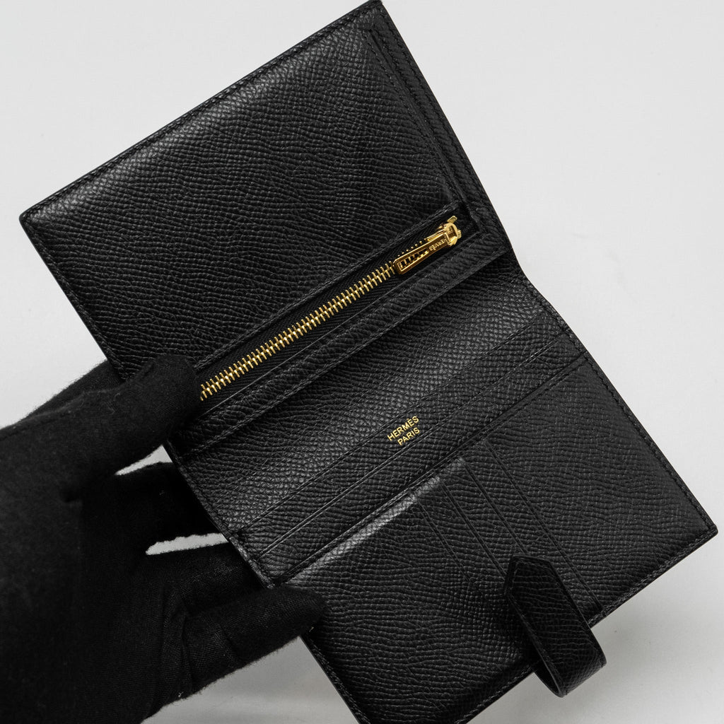 HERMES BEARN COMPACT WALLET EPSOM BLACK GHW