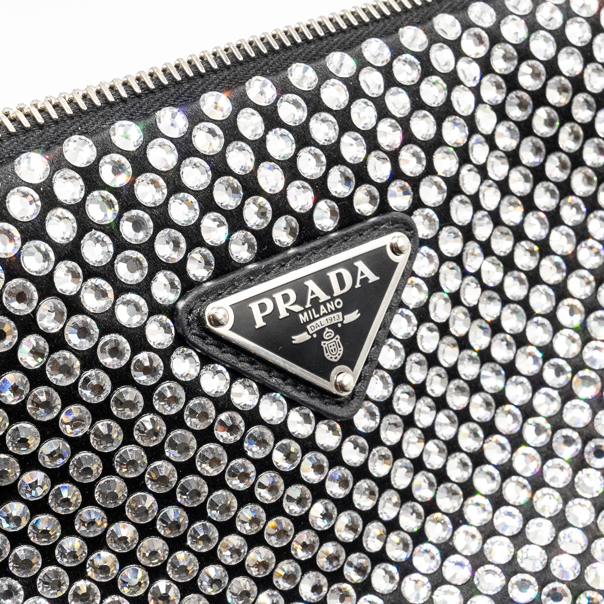 PRADA TRIANGLE POUCH CRYSTAL EMBELLISHED BLACK SHW