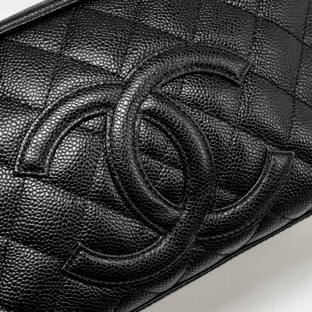 CHANEL VINTAGE QUILTED CC LOGO BOWLING BAG CAVIAR BLACK GHW
