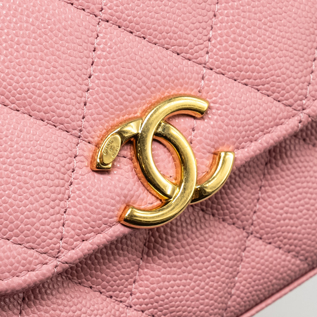 CHANEL MINI FLAP BAG WITH CHAIN HANDLE CAVIAR PINK GHW (MICROCHIP)