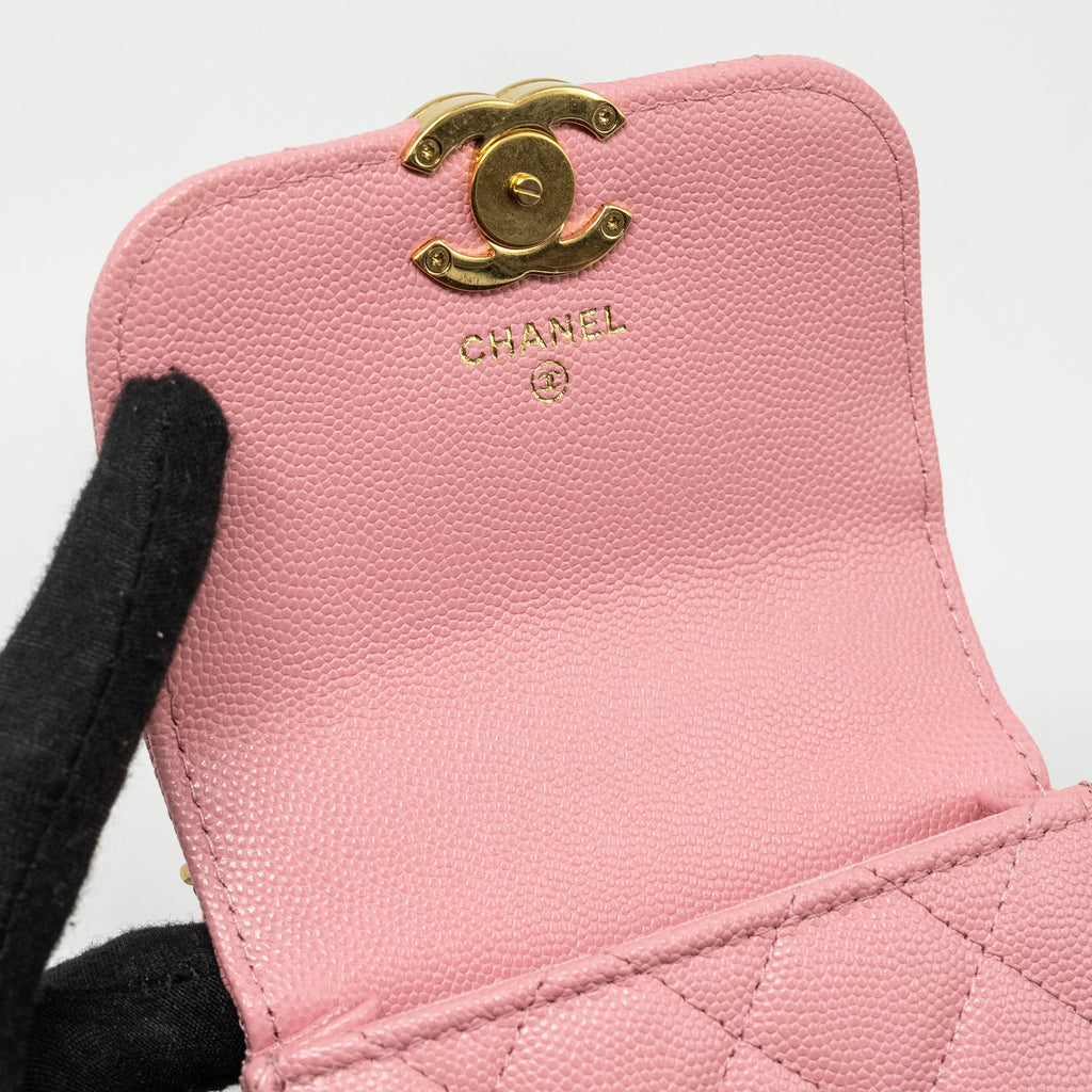 CHANEL MINI FLAP BAG WITH CHAIN HANDLE CAVIAR PINK GHW (MICROCHIP)