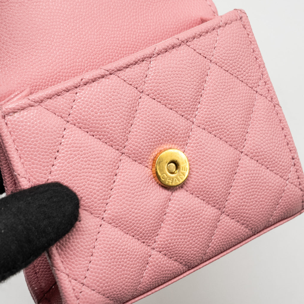 CHANEL MINI FLAP BAG WITH CHAIN HANDLE CAVIAR PINK GHW (MICROCHIP)