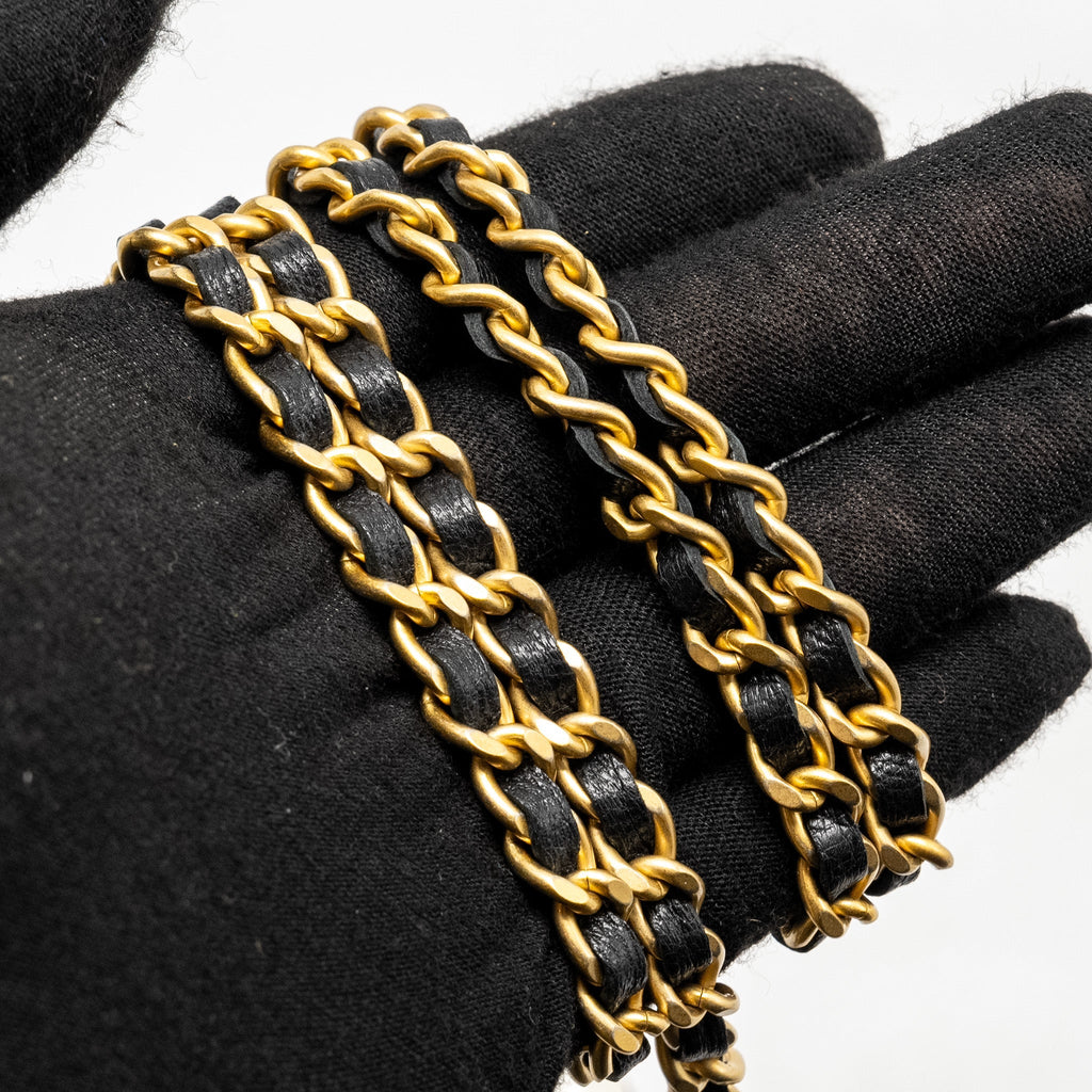 CHANEL QUILTED PEARL LONG WALLET ON CHAIN GOATSKIN BLACK GHW
