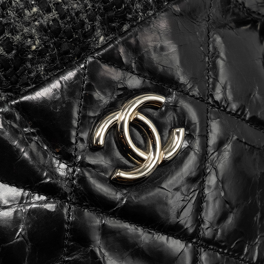 CHANEL PORTOBELLO TOTE BAG CALFSKIN/TWEED BLACK/GREY SHW