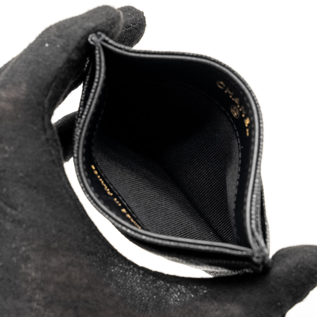 CHANEL DETAIL CC LOGO CARD HOLDER CAVIAR BLACK LGHW(MICROCHIP)