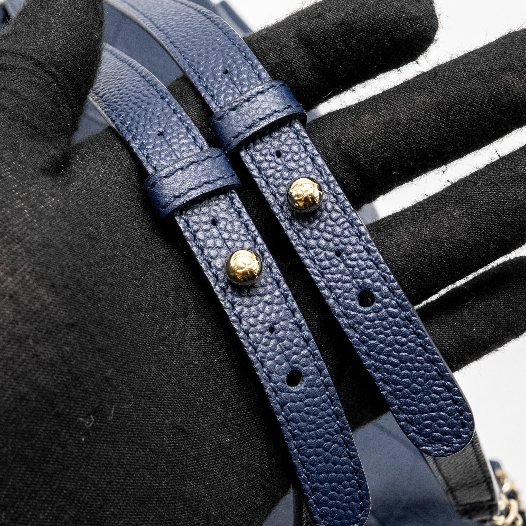 CHANEL DRAWSTRING BACKPACK LAMBSKIN/GRAINED CALFSKIN DARK BLUE LGHW
