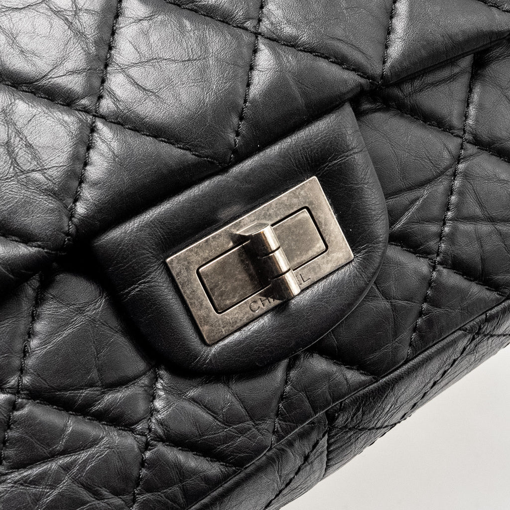 CHANEL 2.55 227 REISSUE FLAP BAG AGED CALFSKIN BLACK RUTHENIUM HARDWARE