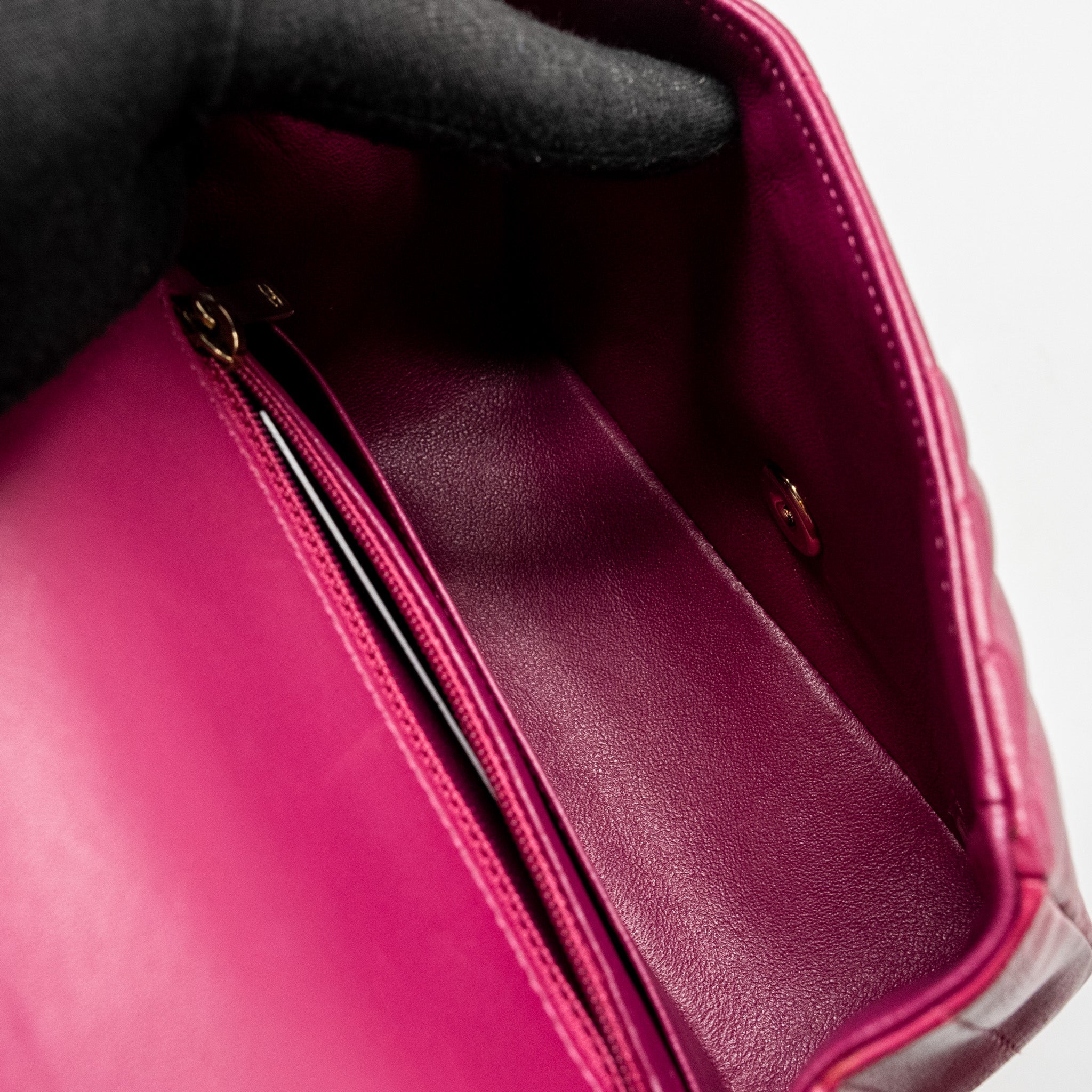 CHANEL MINI SQUARE CHEVRON LAMBSKIN RASPBERRY RED LGHW