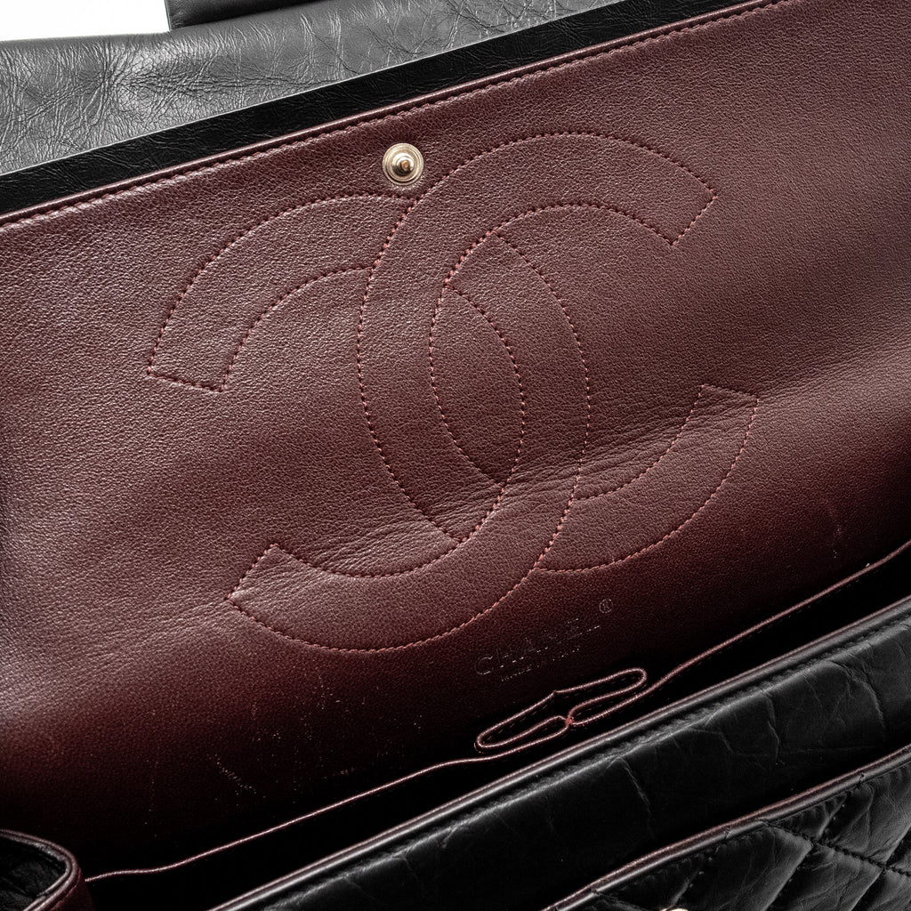 CHANEL 2.55 227 REISSUE FLAP BAG AGED CALFSKIN BLACK RUTHENIUM HARDWARE