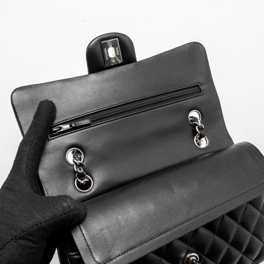 CHANEL SMALL CLASSIC DOUBLE FLAP BAG LAMBSKIN BLACK SHW (MICROCHIP)