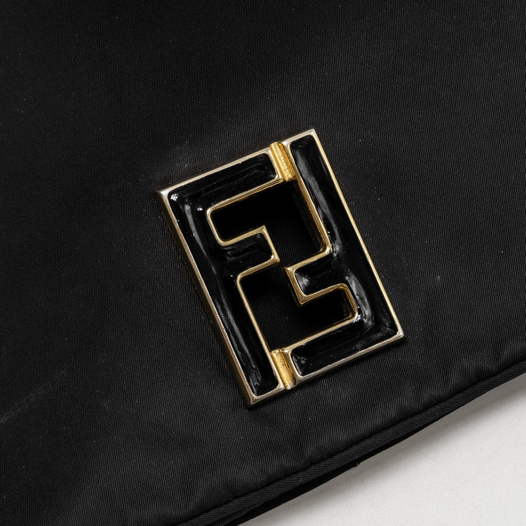 FENDI VINTAGE FF FLAP SHOULDER BAG NYLON BLACK GHW