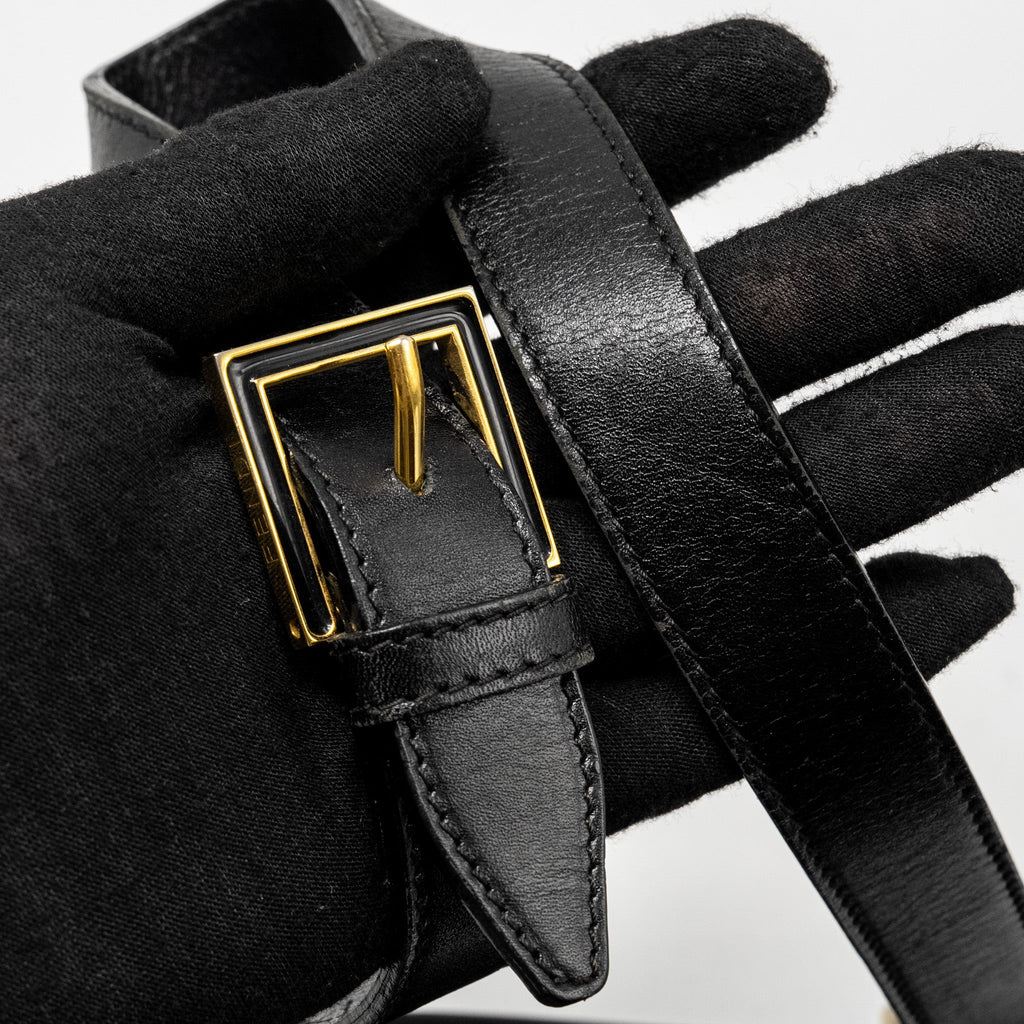 FENDI VINTAGE FF FLAP SHOULDER BAG NYLON BLACK GHW