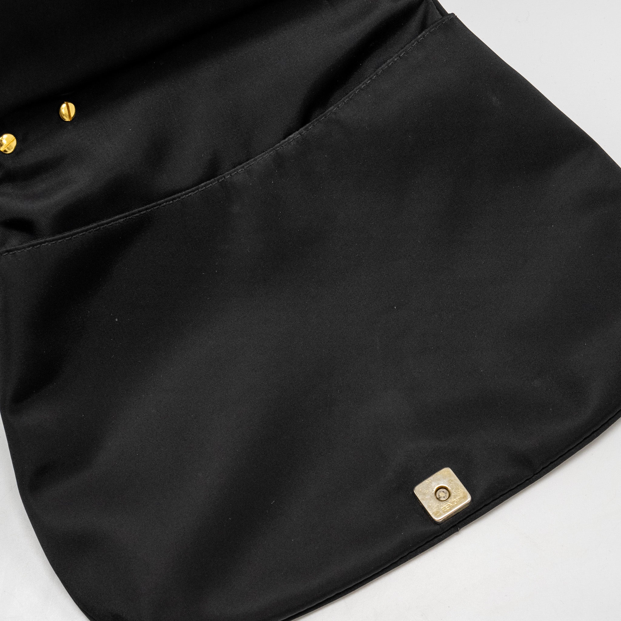 FENDI VINTAGE FF FLAP SHOULDER BAG NYLON BLACK GHW