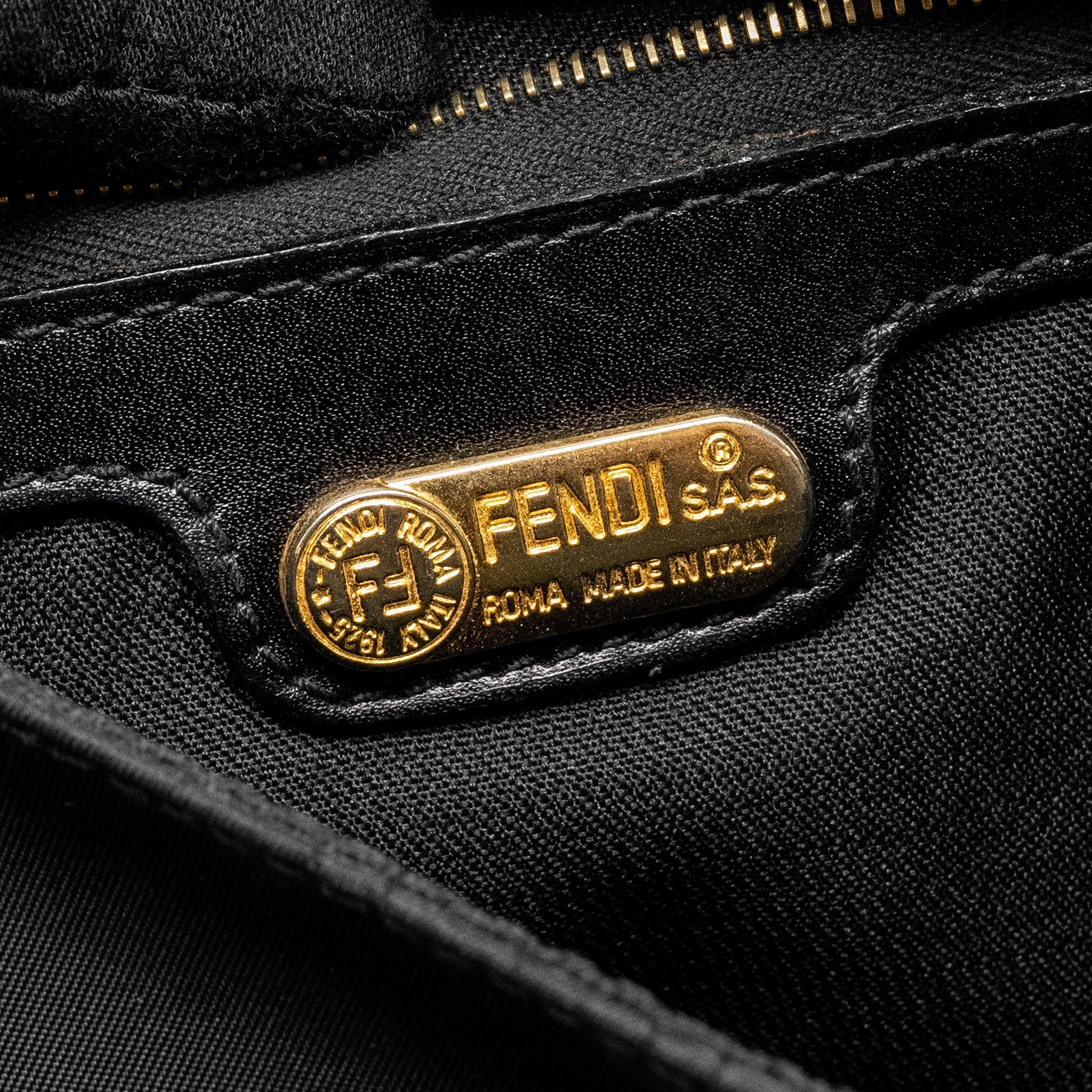 FENDI VINTAGE FF FLAP SHOULDER BAG NYLON BLACK GHW