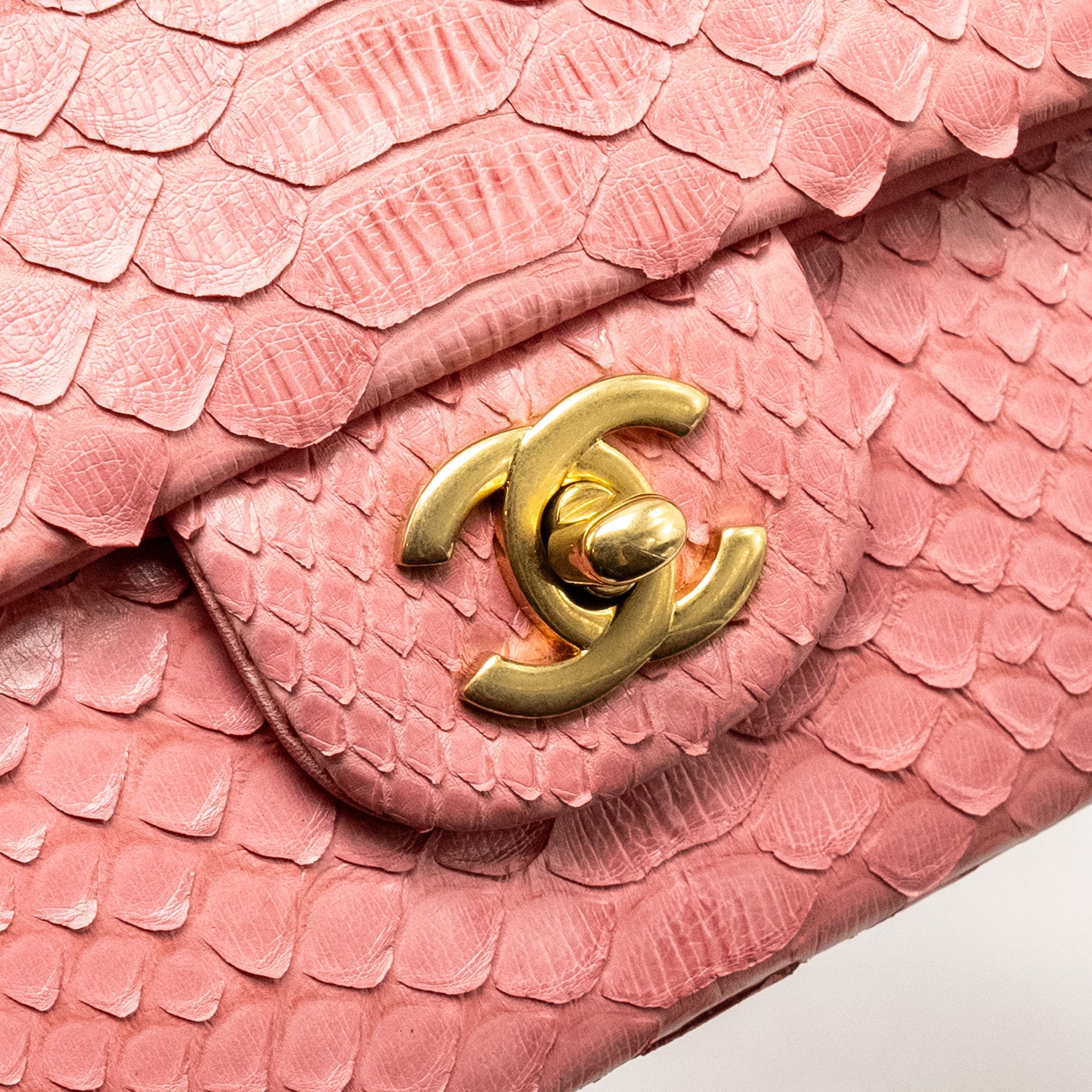 CHANEL MEDIUM FLAP BAG WITH DETAILED CHARMS PYTHON PINK GHW