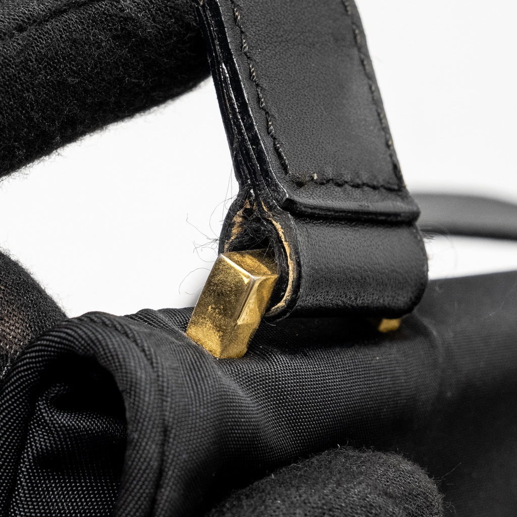 FENDI VINTAGE FF FLAP SHOULDER BAG NYLON BLACK GHW