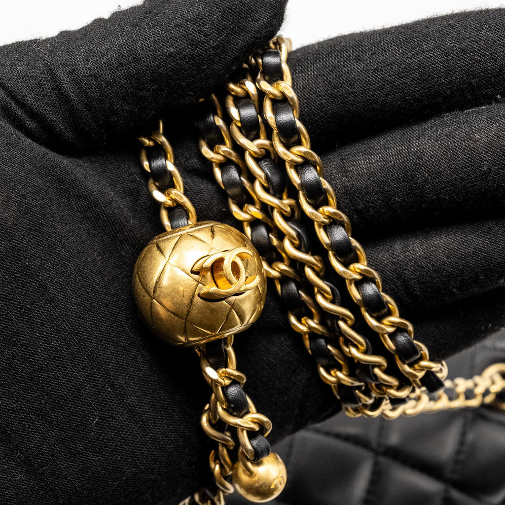 CHANEL PEARL CRUSH MINI SQUARE  FLAP BAG LAMBSKIN BLACK GHW (MICROCHIP)