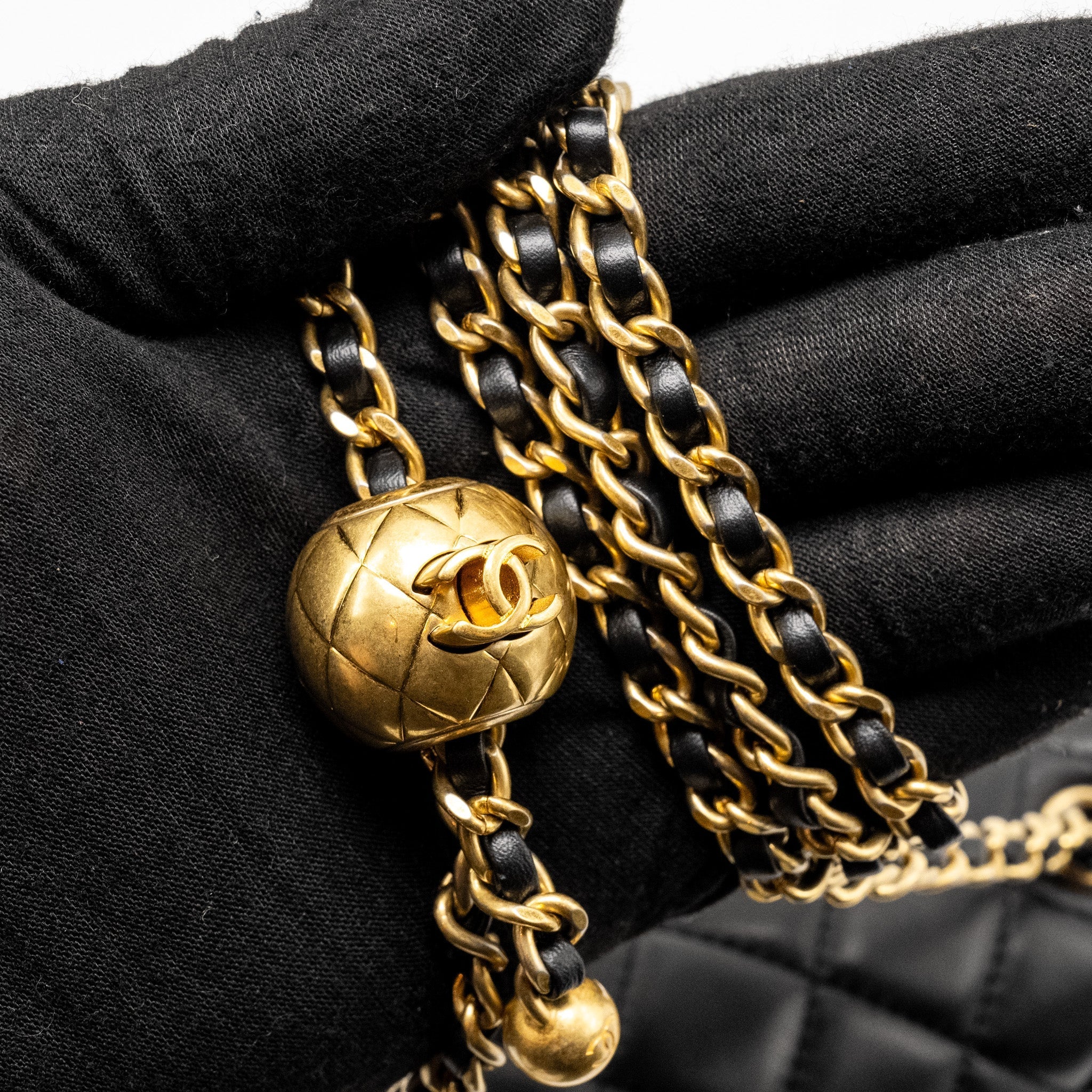 CHANEL PEARL CRUSH MINI SQUARE  FLAP BAG LAMBSKIN BLACK GHW (MICROCHIP)
