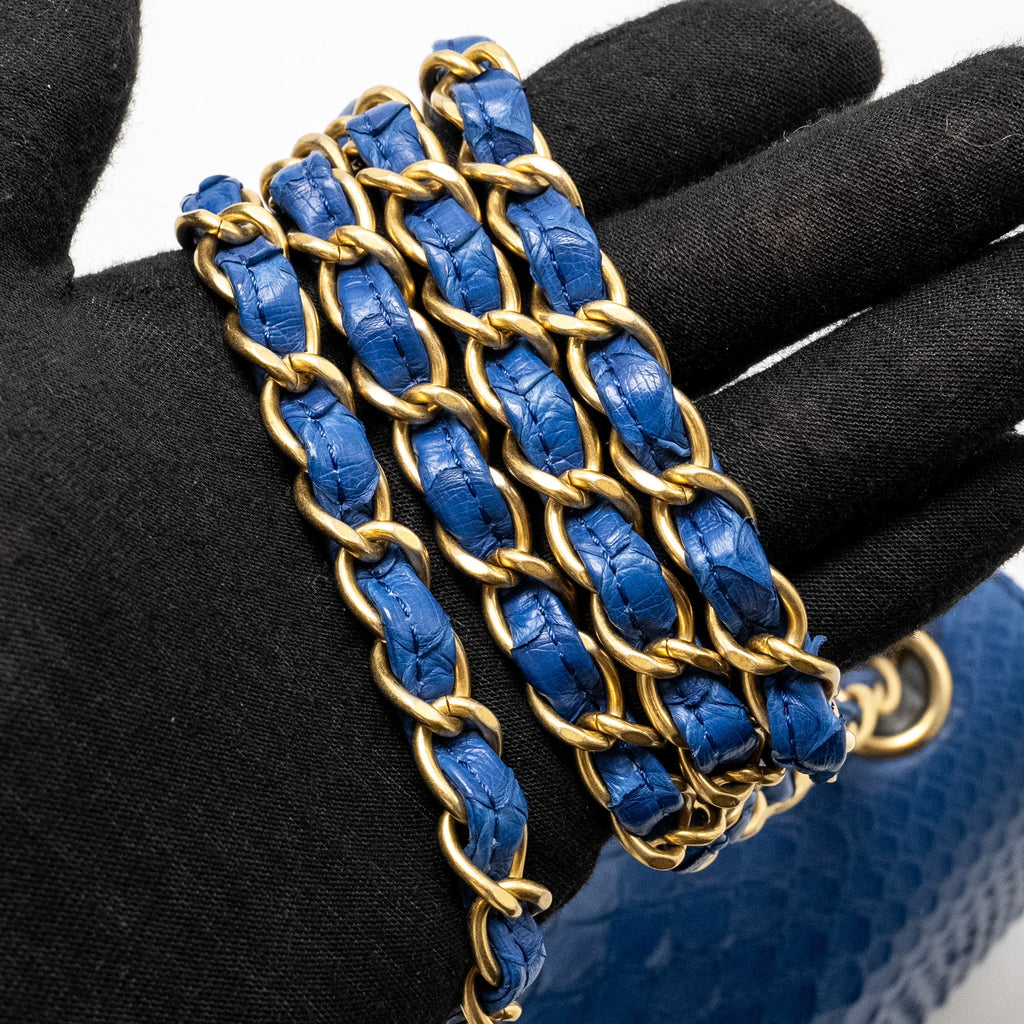 CHANEL MINI RECTANGULAR FLAP BAG PYTHON BLUE GHW
