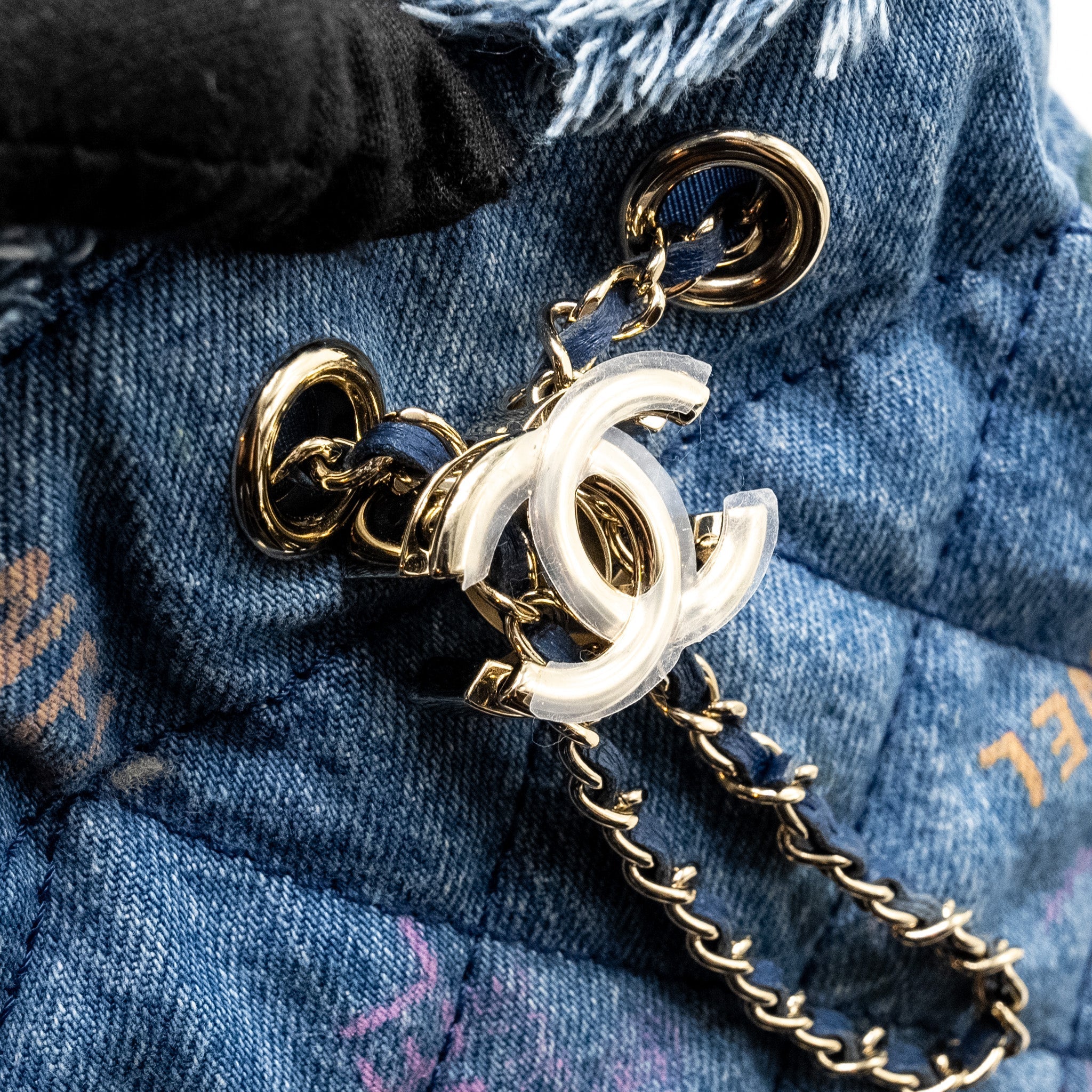 CHANEL SMALL BUCKET BAG DENIM BLUE LGHW (MICROCHIP)