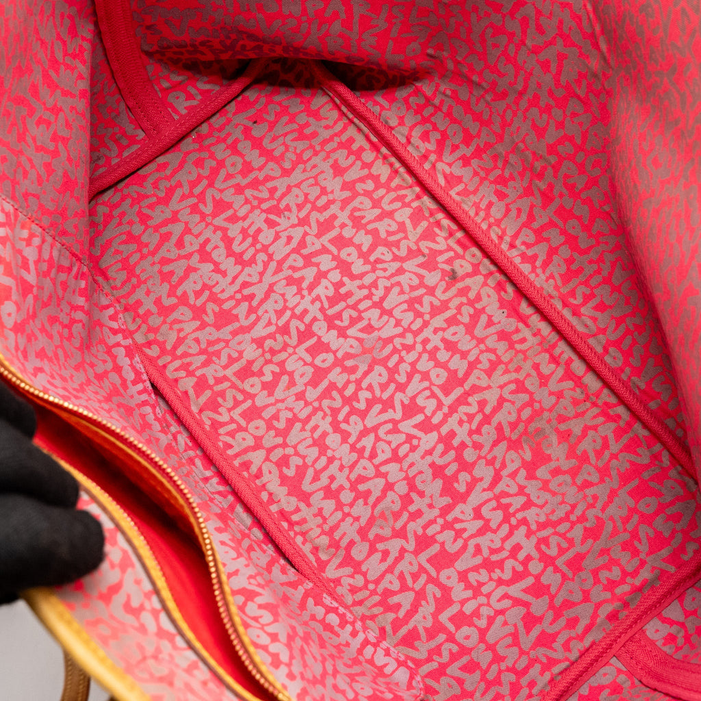 LOUIS VUITTON NEVERFULL GM STEPHEN SPROUSE PINK MONOGRAM GRAFFITI COATED / ZIP WALLET GHW (SELL IN A SET)