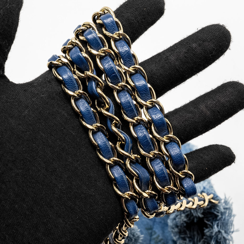 CHANEL SMALL BUCKET BAG DENIM BLUE LGHW (MICROCHIP)
