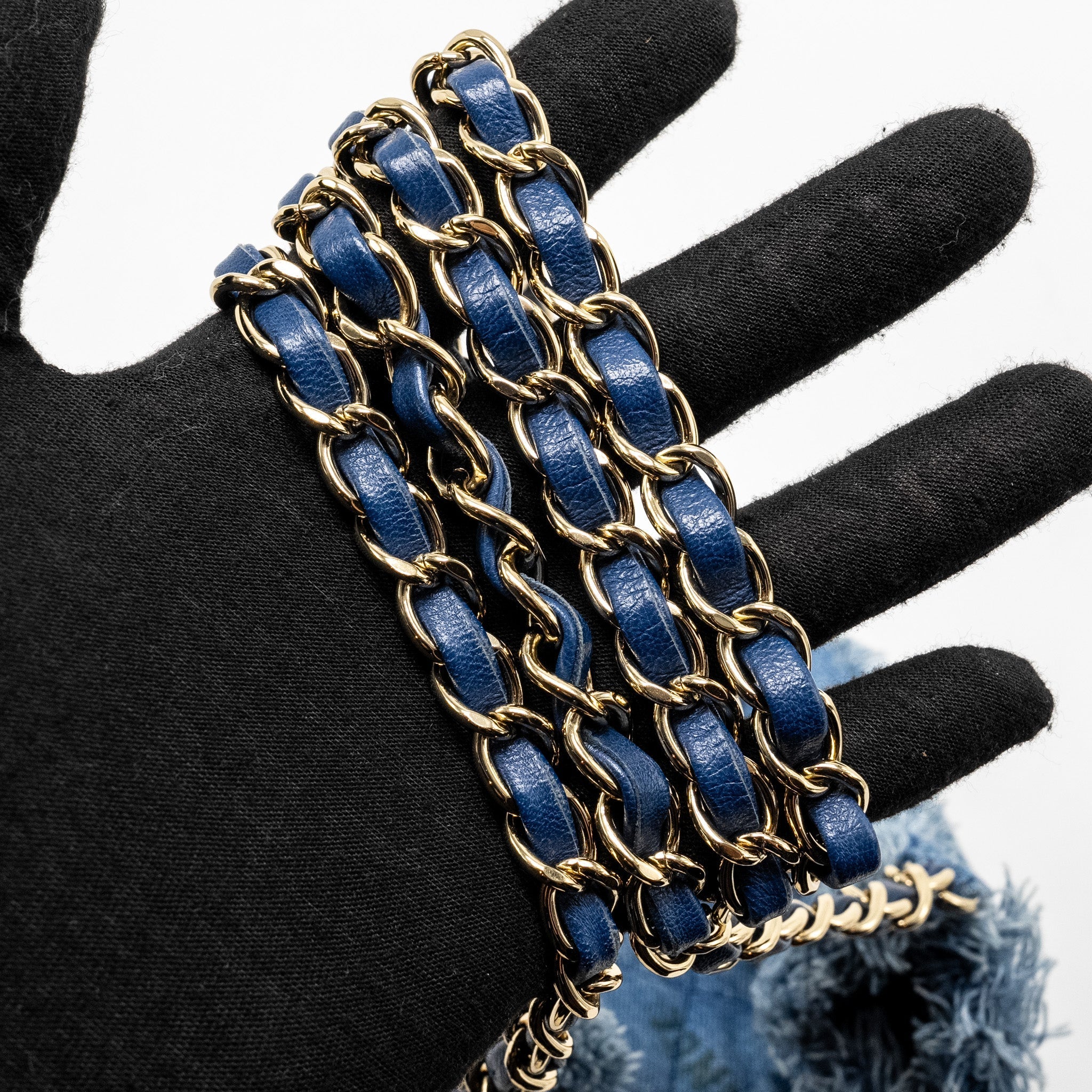 CHANEL SMALL BUCKET BAG DENIM BLUE LGHW (MICROCHIP)