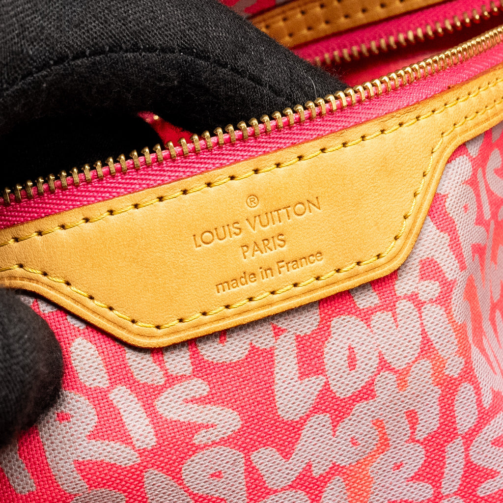LOUIS VUITTON NEVERFULL GM STEPHEN SPROUSE PINK MONOGRAM GRAFFITI COATED / ZIP WALLET GHW (SELL IN A SET)