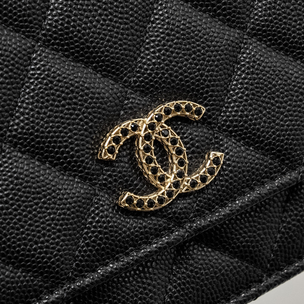 CHANEL DETAILED CC LOGO WALLET ON CHAIN CAVIAR CAVIAR BLACK GHW (MICROCHIP)