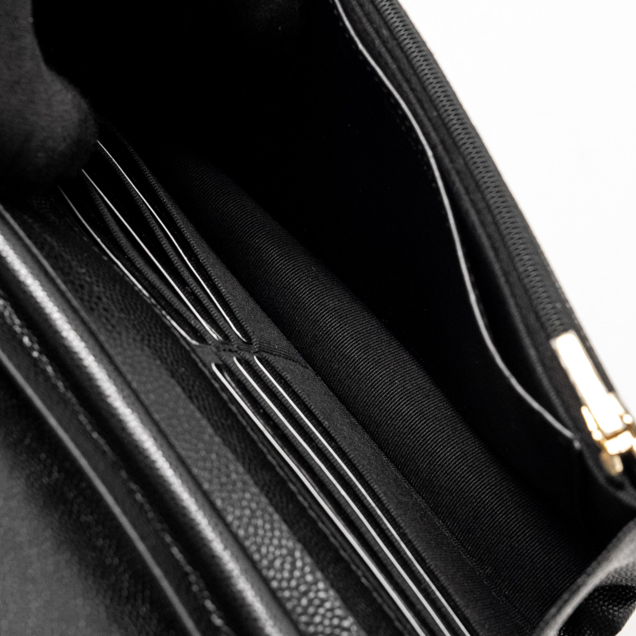CHANEL DETAILED CC LOGO WALLET ON CHAIN CAVIAR CAVIAR BLACK GHW (MICROCHIP)