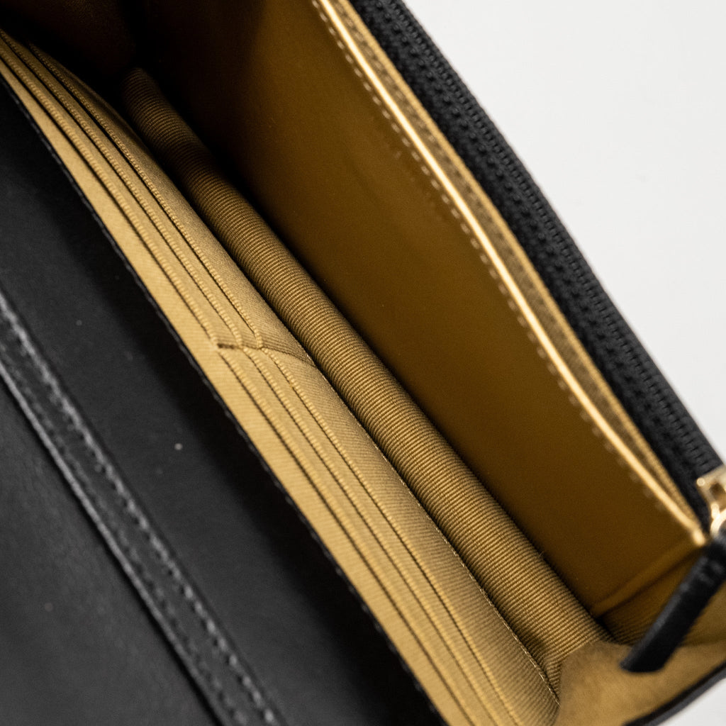 CHANEL PEARL CRUSH WALLET ON CHAIN LAMBSKIN BLACK GHW (MICROCHIP)