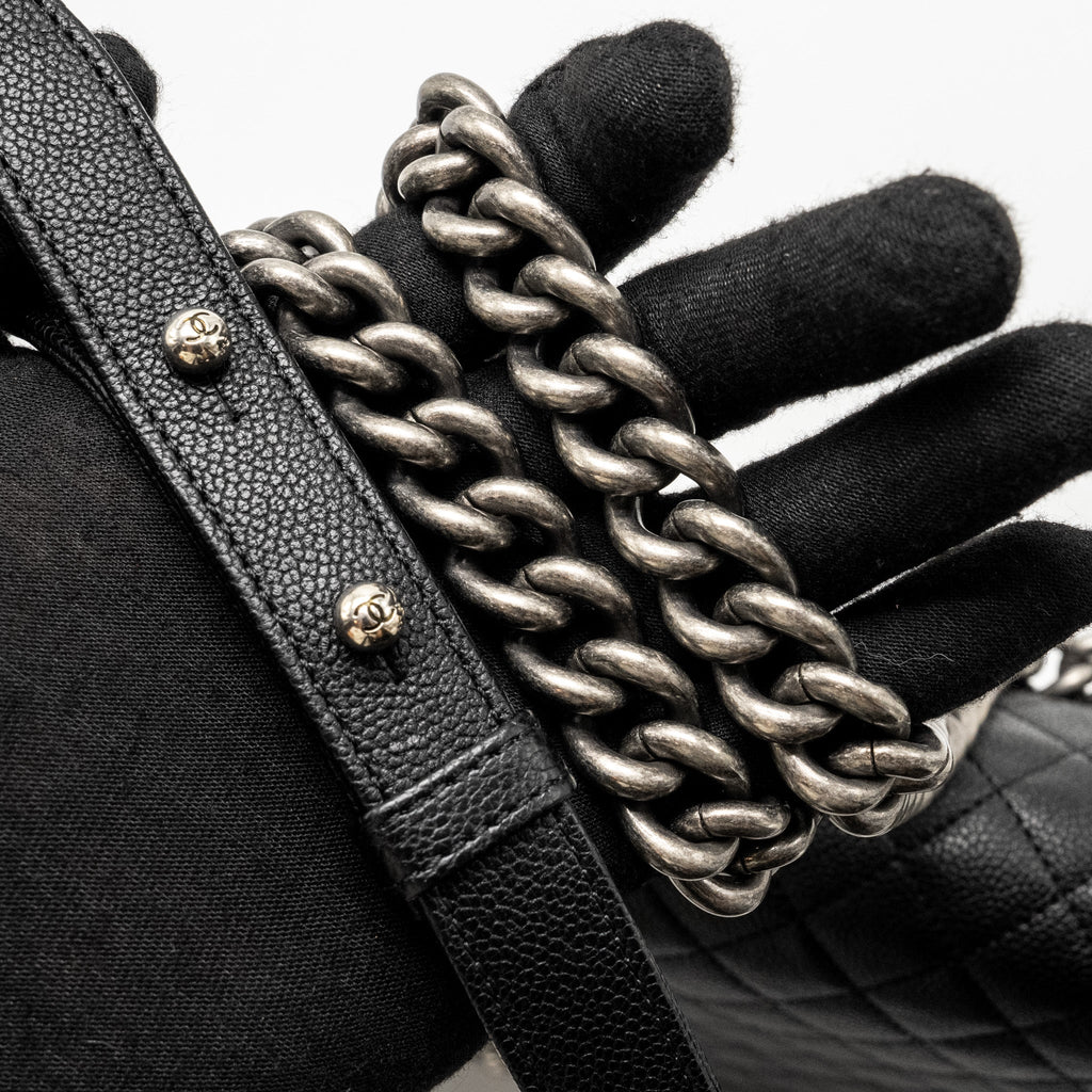 CHANEL MAXI BOY BAG CAVIAR BLACK RUTHENIUM HARDWARE