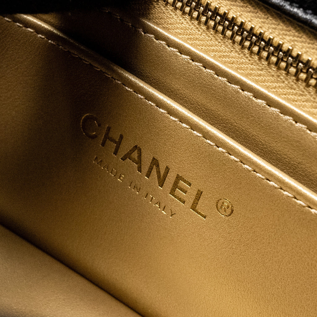 CHANEL 24K PEARL CRUSH MINI RECTANGULAR FLAP BAG SHINY LAMBSKIN BLACK GHW (MICROCHIP)