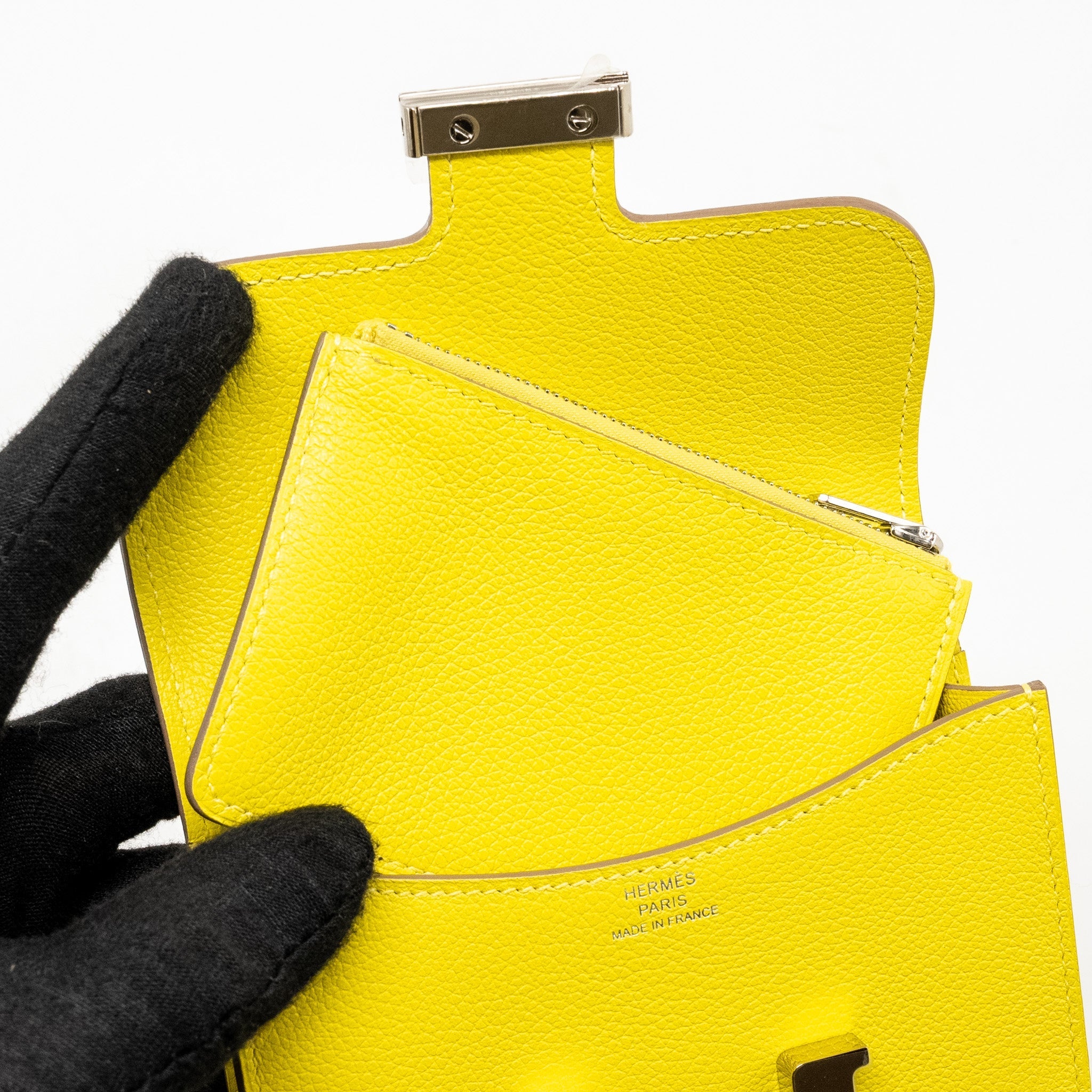 HERMES CONSTANCE SLIM EVERCOLOR JAUNE CITRON SHW