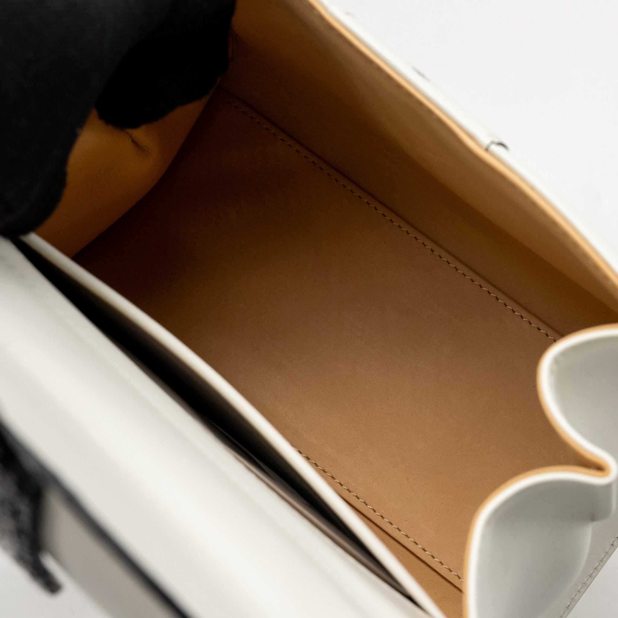 DELVAUX MINI BRILLIANT BAG CALFSKIN/GALUCHAT WHITE/BLACK WITH BLACK HARDWARE