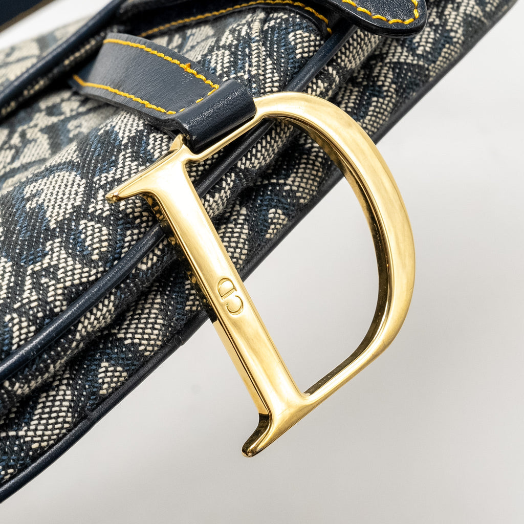 DIOR VINTAGE SADDLE BAG CANVAS / LEATHER BLUE/MULTICOLOUR GHW