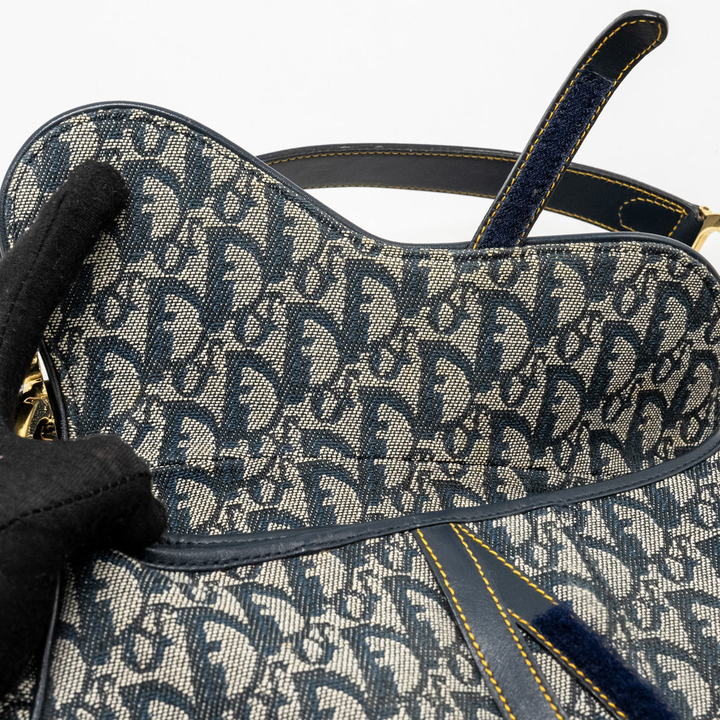 DIOR VINTAGE SADDLE BAG CANVAS / LEATHER BLUE/MULTICOLOUR GHW