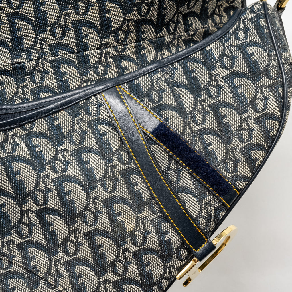 DIOR VINTAGE SADDLE BAG CANVAS / LEATHER BLUE/MULTICOLOUR GHW