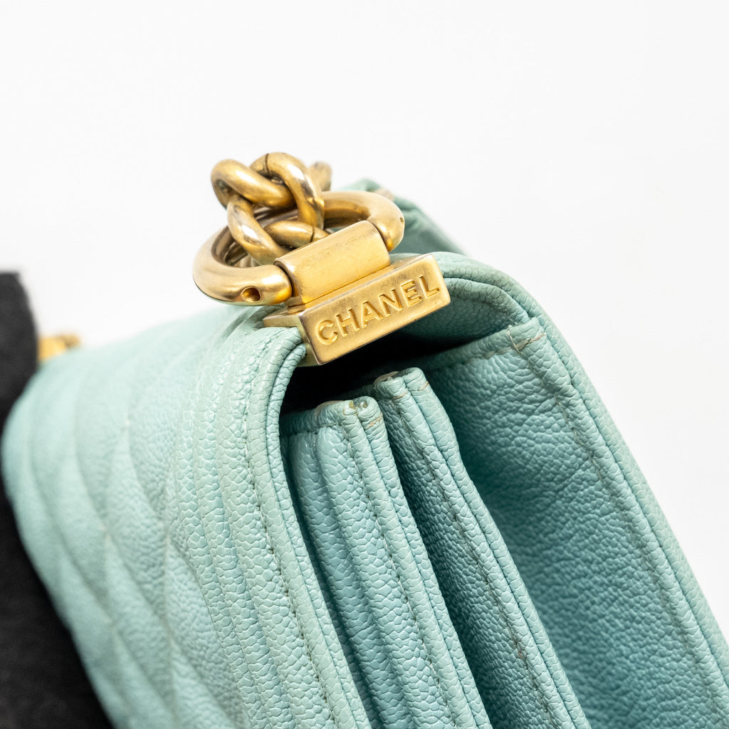 CHANEL NORTH SOUTH BOY BAG CAVIAR LIGHT BLUE GHW