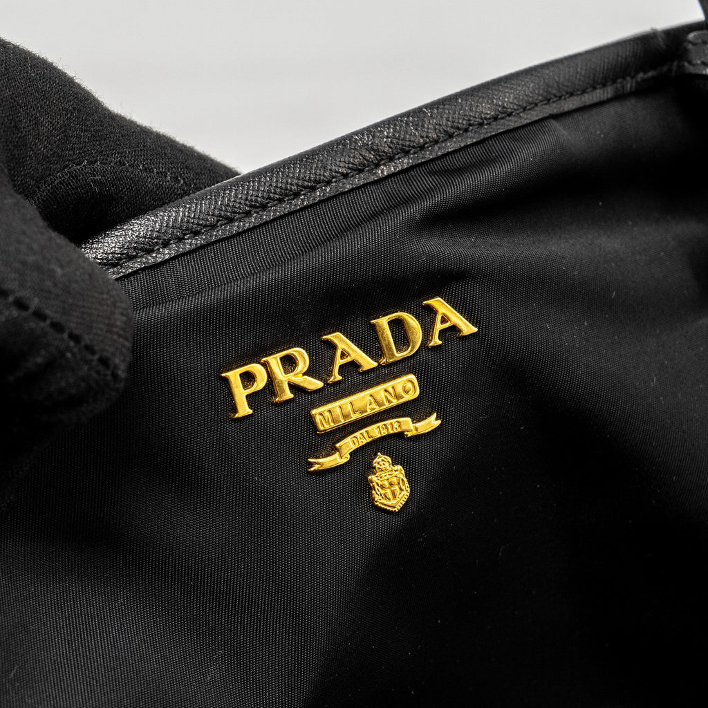 PRADA TOTE BAG CANVAS BLACK GHW