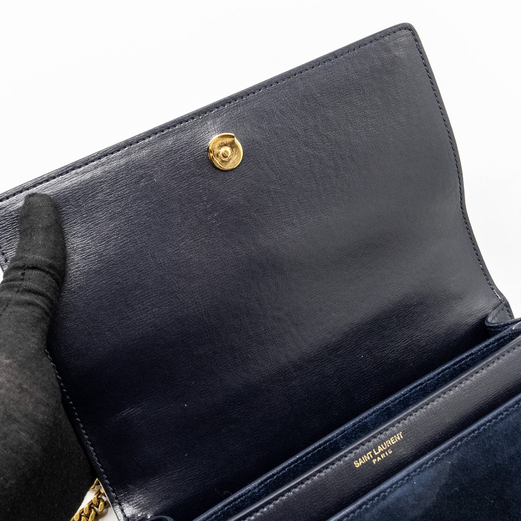 SAINT LAURENT /YSL SUNSET BAG PYTHON/SUEDE NAVY GHW
