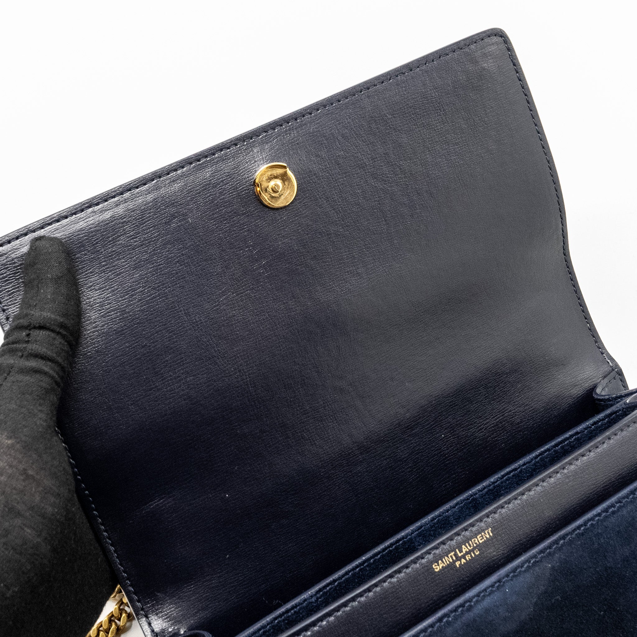 SAINT LAURENT /YSL SUNSET BAG PYTHON/SUEDE NAVY GHW