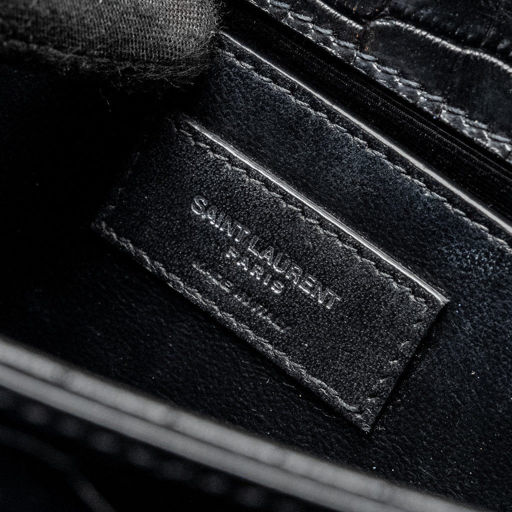 SAINT LAURENT /YSL KATE SMALL CHAIN WALLET WITH TASSEL IN CROCODILE-EMBOSSED BLACK SHW