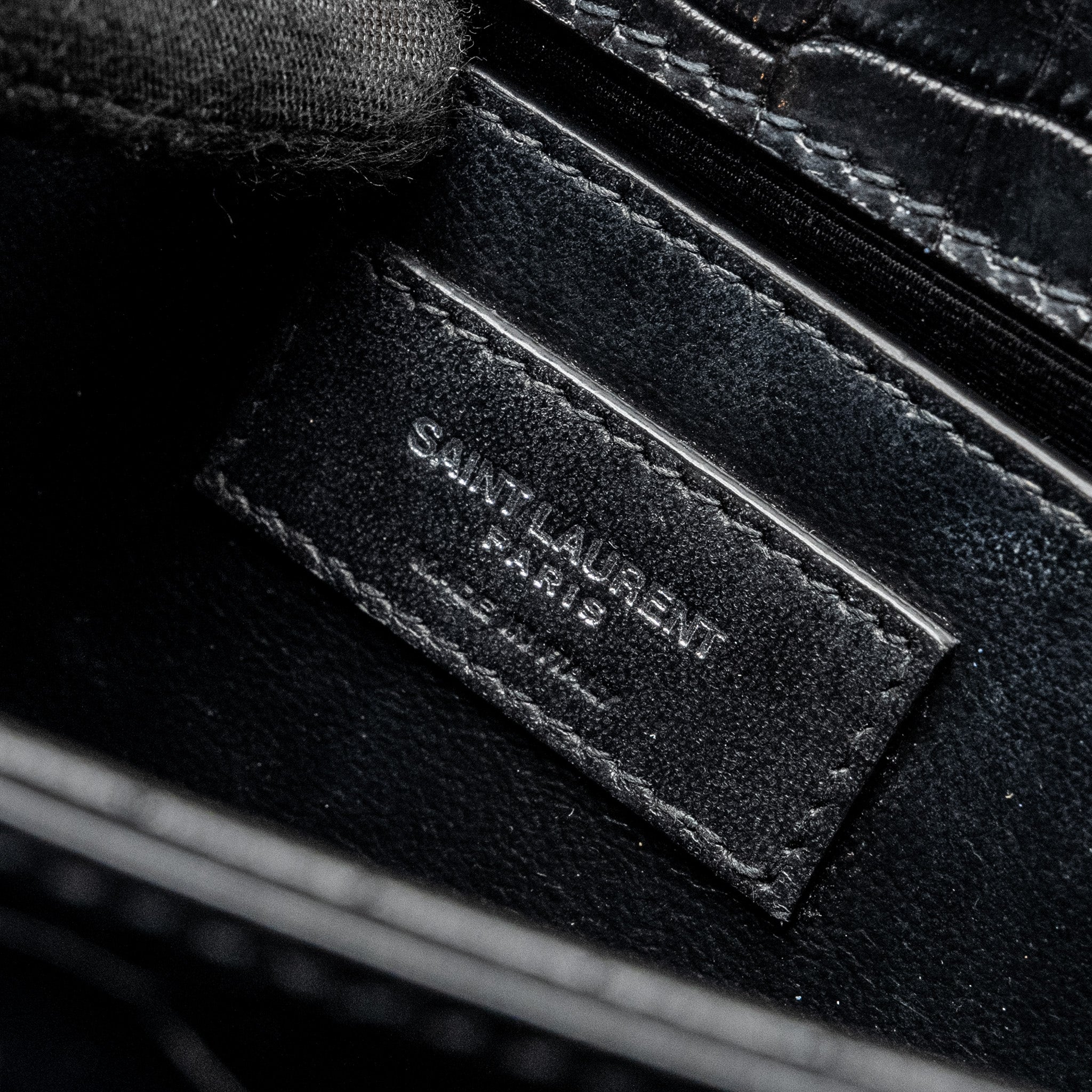 SAINT LAURENT /YSL KATE SMALL CHAIN WALLET WITH TASSEL IN CROCODILE-EMBOSSED BLACK SHW