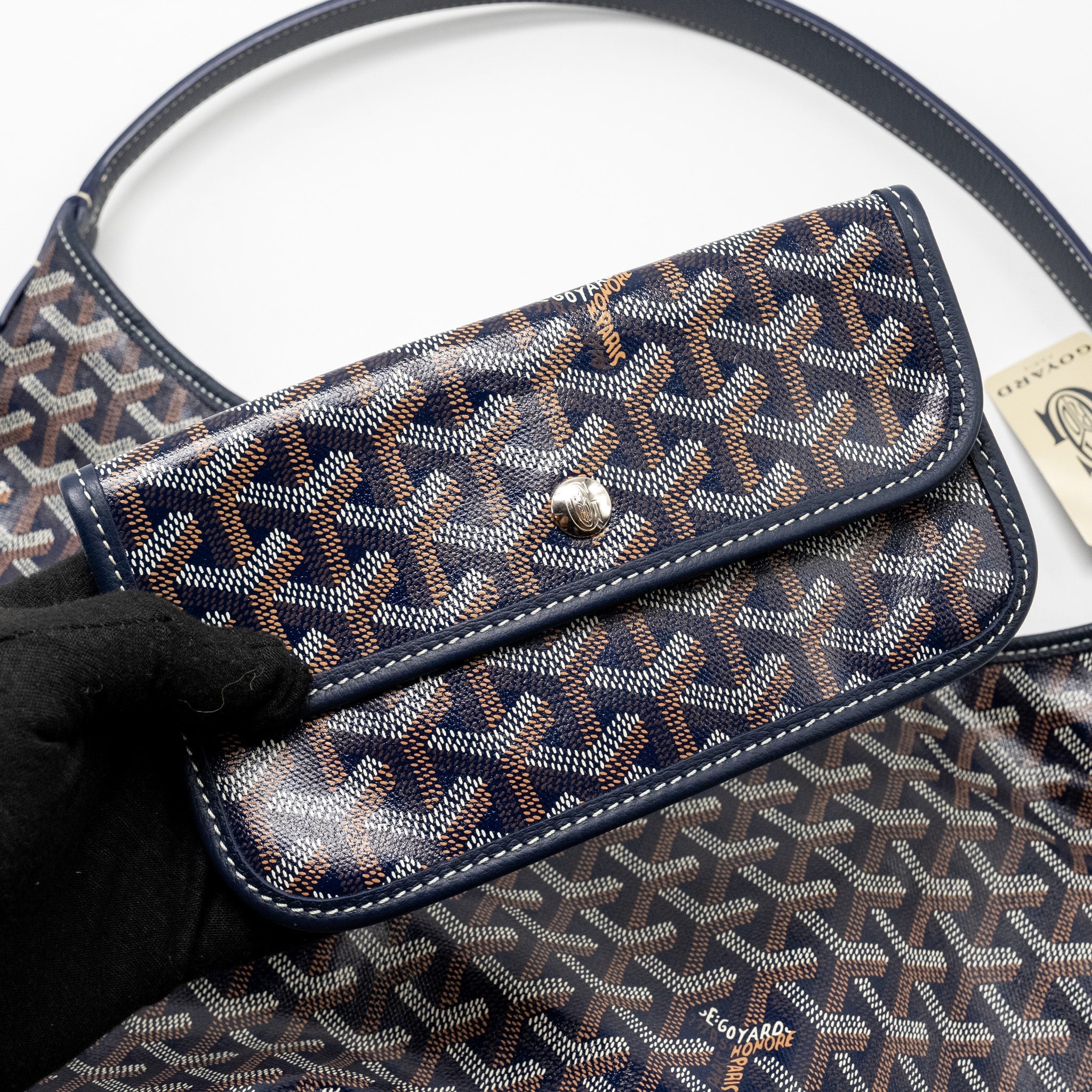 GOYARD BOHEME HOBO BAG GOYARDINE CANVAS/CALFSKIN NAVY SHW